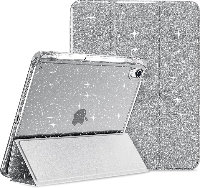 Case for iPad Air 11-inch (M4 2026/ M3 2025/ M2 2024)& 10.9-inch (5th/ 4th Gen) 2022/2020 Glittering Sparkly Slim Stand Cover with Clear Back Pencil Holder& Shockproof Protection (Black)