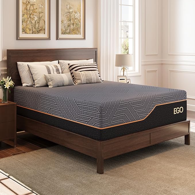 EGOHOME 14 Inch Full Mattress, Copper Gel Memory Foam Mattress for Pain Relief, Therapeutic Mattress in a Box, CertiPUR-US Certified, Fiberglass Free Medium Mattress, Black