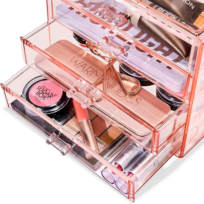 Sorbus Makeup Organizer - 4 Drawer Acrylic Make Up Organizers and Storage for Cosmetics, Jewelry, Beauty Supplies, Clear Makeup Organizer for Vanity, Girl's Room, College Dorm, Counter, Bathroom-Sinks