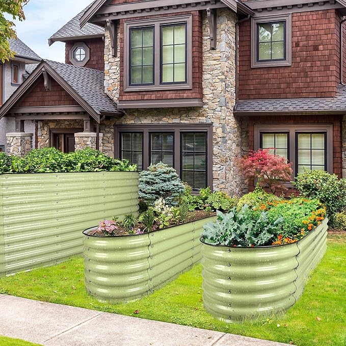 Olle Galvanized Raised Garden Bed Elevated Raised Garden Bed Metal 17" Tall 12-in-1 Grow Herbs and Vegetables Home Garden for Outdoor Backyard, Sage Green 17" Tall