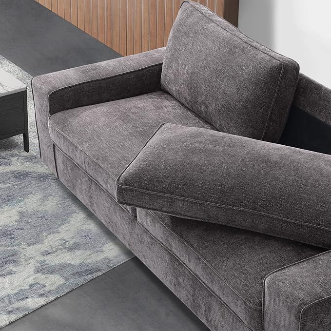 LEISLAND 71.25" Modern Sofas for Living Room, Small Sofas Couches for Small Spaces, Chenille Loveseat Couch with Solid Wood, Metal, Square Arm and Removable Cover/Easy to Install(Dark Grey)