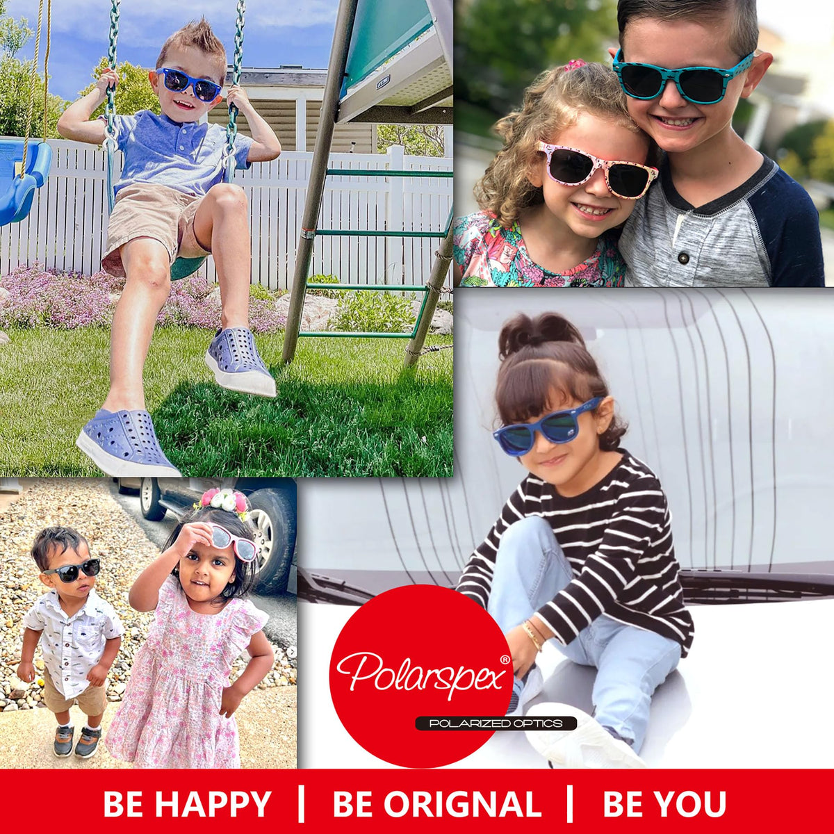 PolarSpex Girls Elastic Square Oversized Kids Polarized Sunglasses - BPA Free