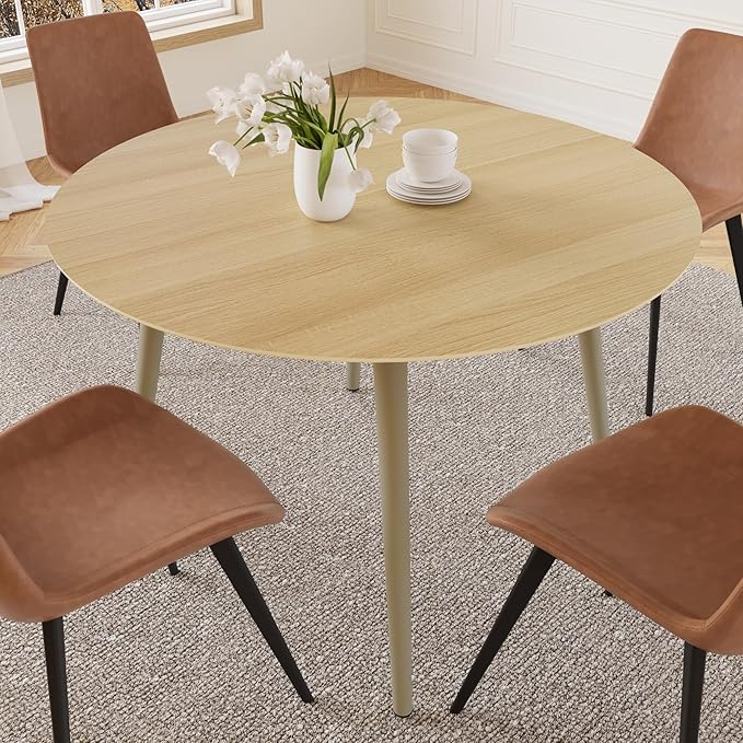 43.3 Inch Cream Round Dining Table for 4, Space-Saving Dinette Perfect for Kitchen Dining Living Room(Cream Table)