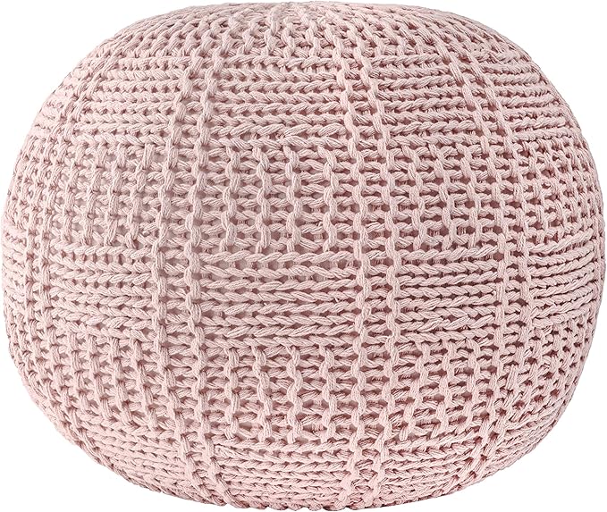 nuLOOM Berlin Casual Knitted Filled Ottoman Pouf, Blush, 14" x 20" x 20"