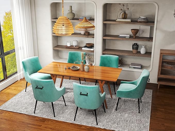 Velvet Dining Chairs Set of 2,Green Upholstered Living Room Chairs with Black Metal Legs, Modern Tufted Accent Chairs for Living Room, Study Room, Kitchen