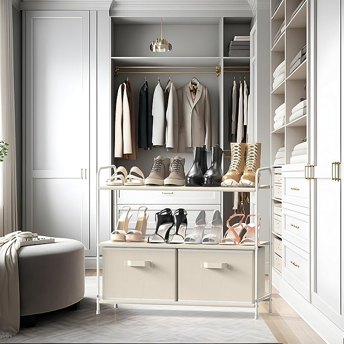 Simple Houseware 3-Tier Closet Storage with 2 Drawers, Beige