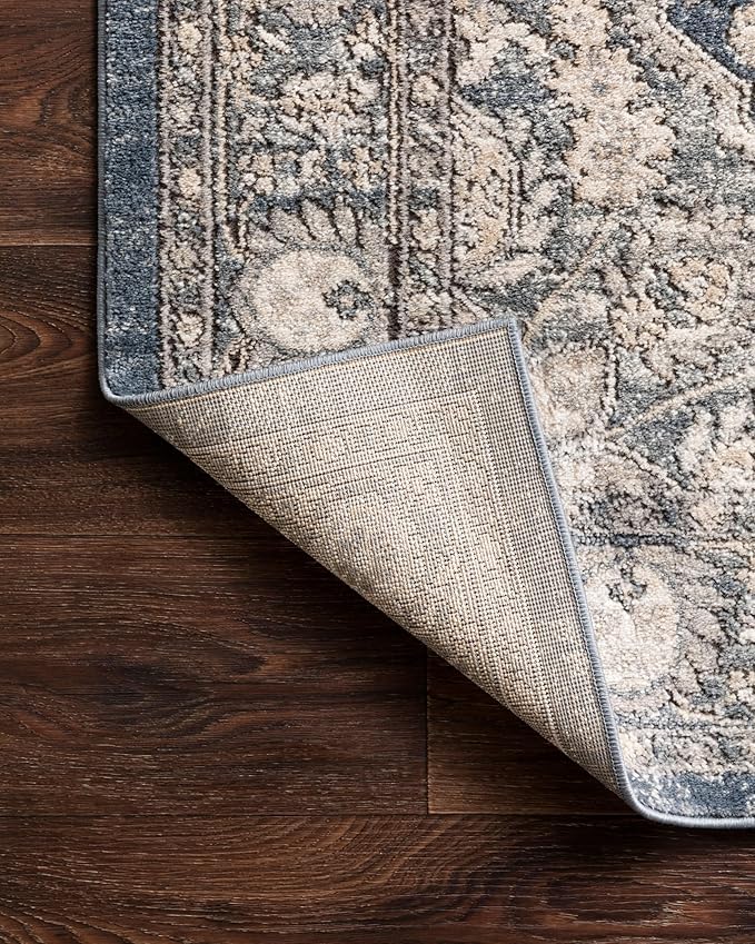 Loloi Teagan Collection TEA-01 Denim/Mist 6'-7" x 9'-2" Area Rug, Large, Soft Neutral Rug, High-Traffic for Living Room, Bedroom, Home Office, Dining Area