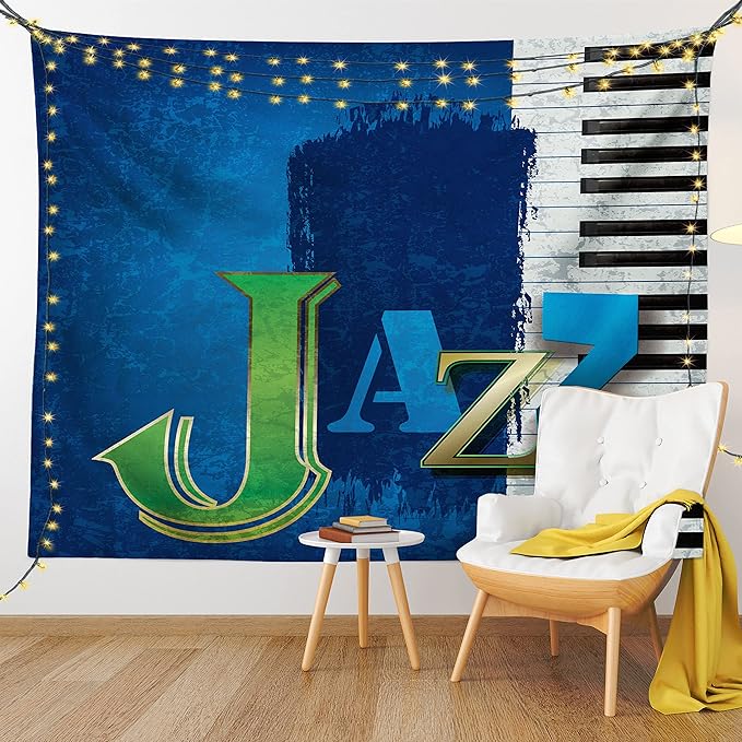 Ambesonne Jazz Music Tapestry, Abstract Cracked Background Piano Keys Themed Print Rhytym Image, Fabric Wall Hanging Decor for Bedroom Living Room Dorm, 30" X 45", Navy Green White