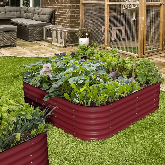 Olle Galvanized Raised Garden Beds Outdoor 17" Tall 12 in 1 Planter Raised Beds for Growing Herbs Vegetables Flowers Raised Garden Beds, Barn Red