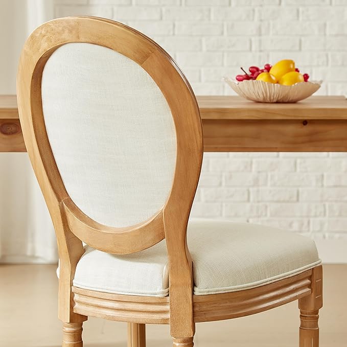 Nrizc French Country Dining Chairs Set of 2, Vintage Farmhouse Dining Chairs with Round Back, Solid Wood Dining Room Chairs, for Kitchen, Bedroom, Dining Room