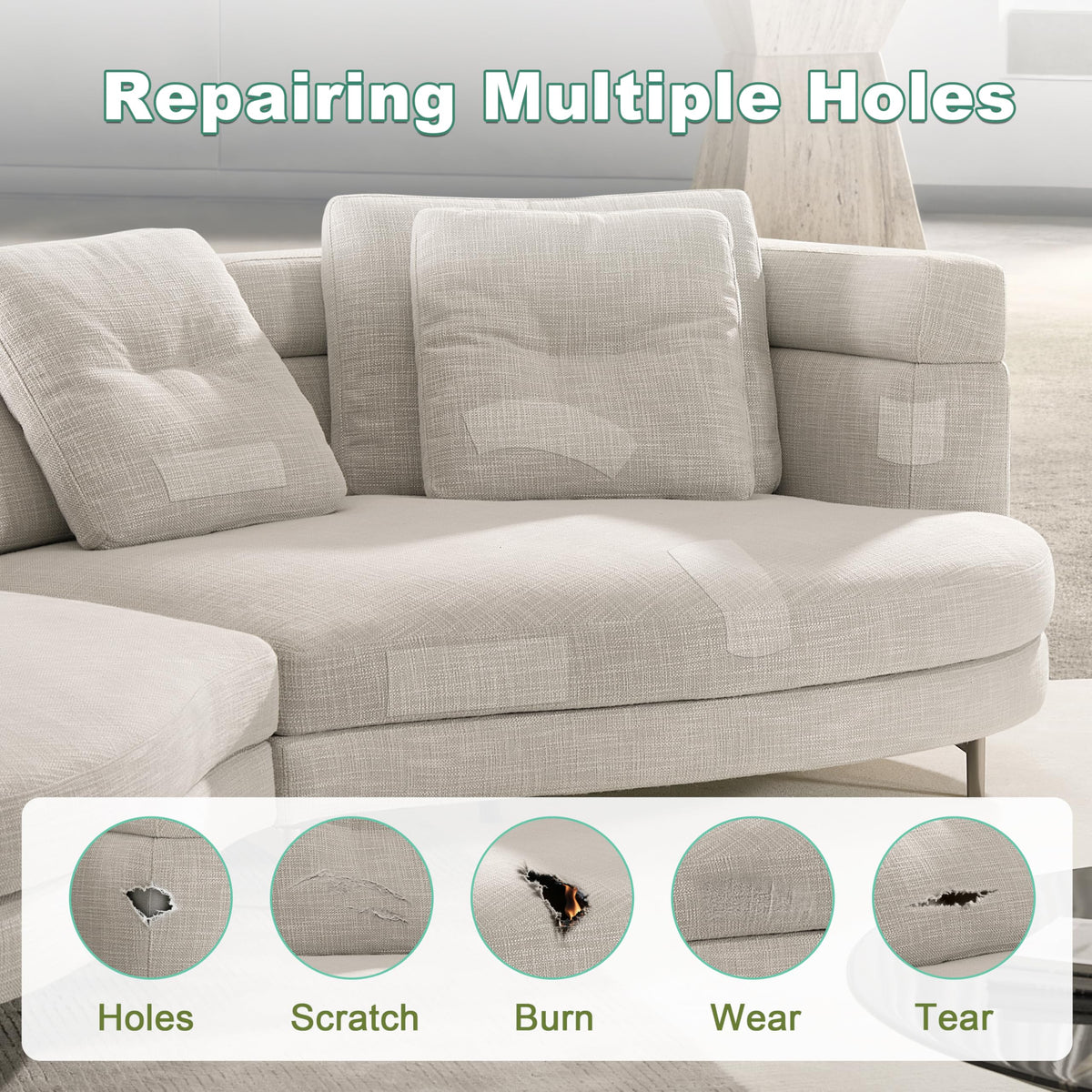 Besezx Linen Fabric Repair Tape, 3x79 Inch Self Adhesive Repair Patches, Couch Fabric Tape for Furniture, Sofa, Chair, Upholstery.(Beige)