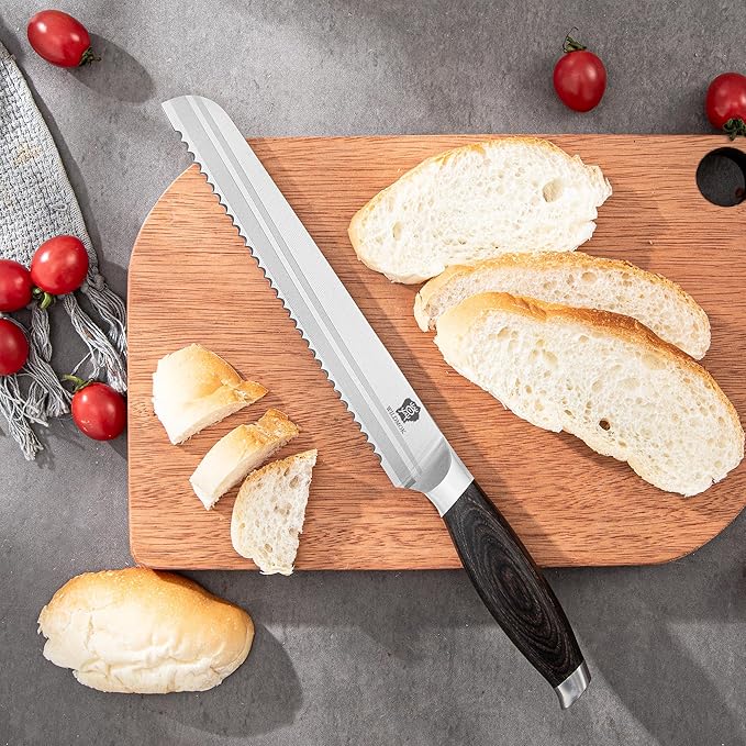 WILDMOK Bread Knife, Ultra Sharp Serrated Knife 8 Inch -Serrated Bread Knife, German Stainless Steel Bread Cutting Knife with Pakkawood Handle, Gift Box