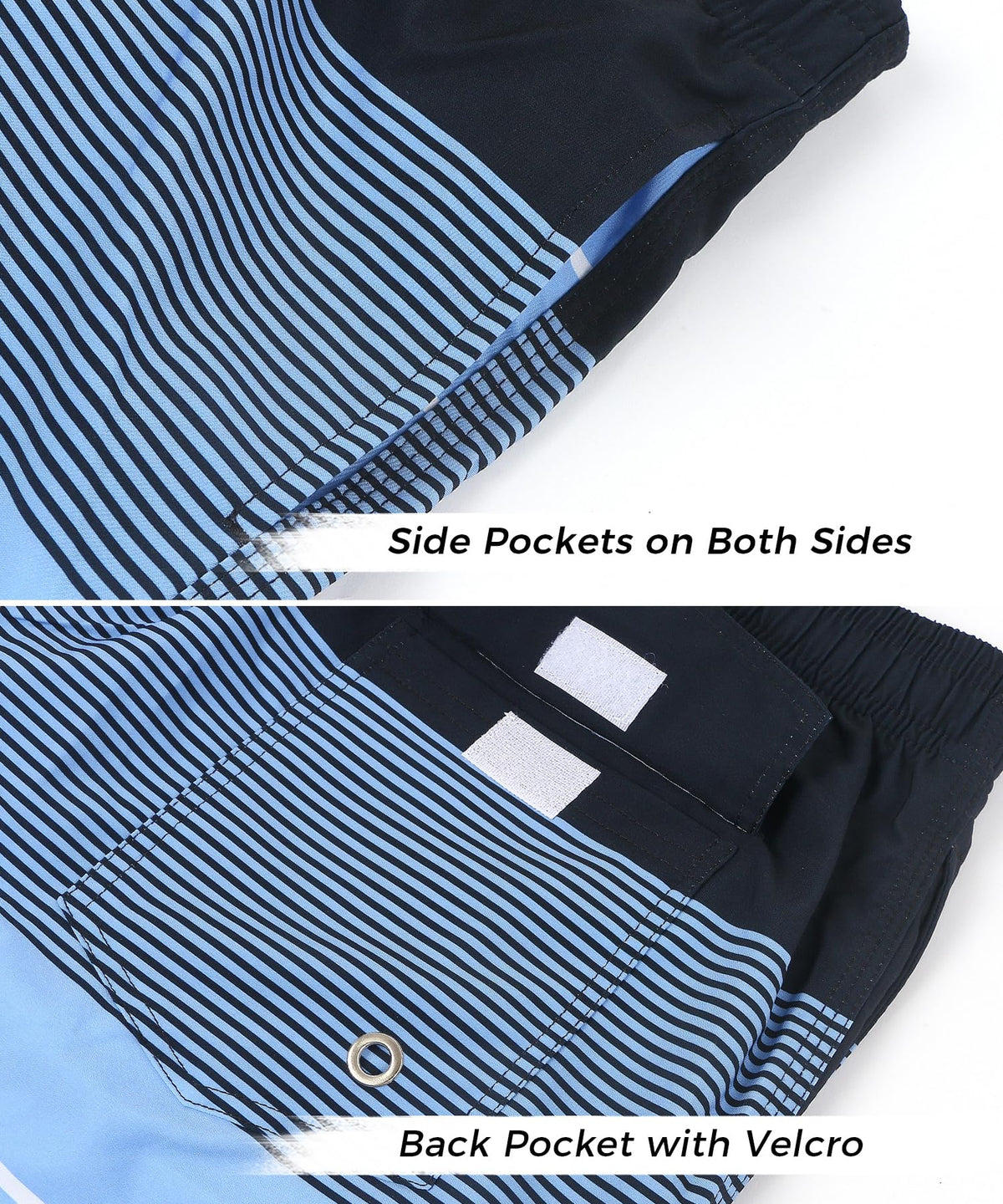 ELETOP Men's Swim Trunks Quick Dry Bathing Suit Swimming Board Shorts Mesh Lining Beach Swimwear Stripe Blue S
