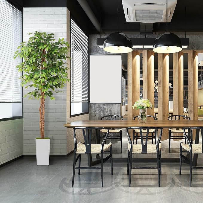 Artificial 7Ft Ficus Silk Tree with Tall Planter - Faux Plants Indoor with Natural Wood Trunk - Large Tall Fake Plants for Home Office Living Room Patio Decor