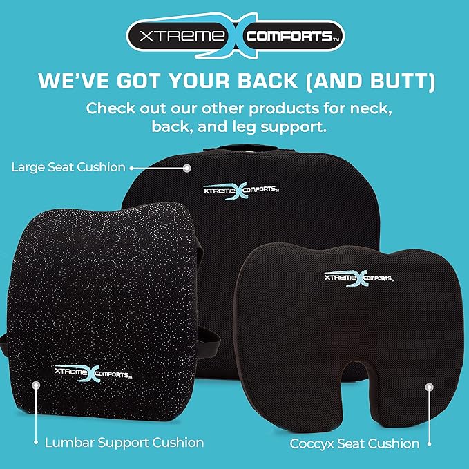 Xtreme Comforts Seat Cushions | Office Chair Cushions for Desk, Car, Wheelchair| Ergonomic Memory Foam Seat Cushion for Support & Comfort | Helps Improve Sitting Posture for Work & Body Relief (1 Pc)