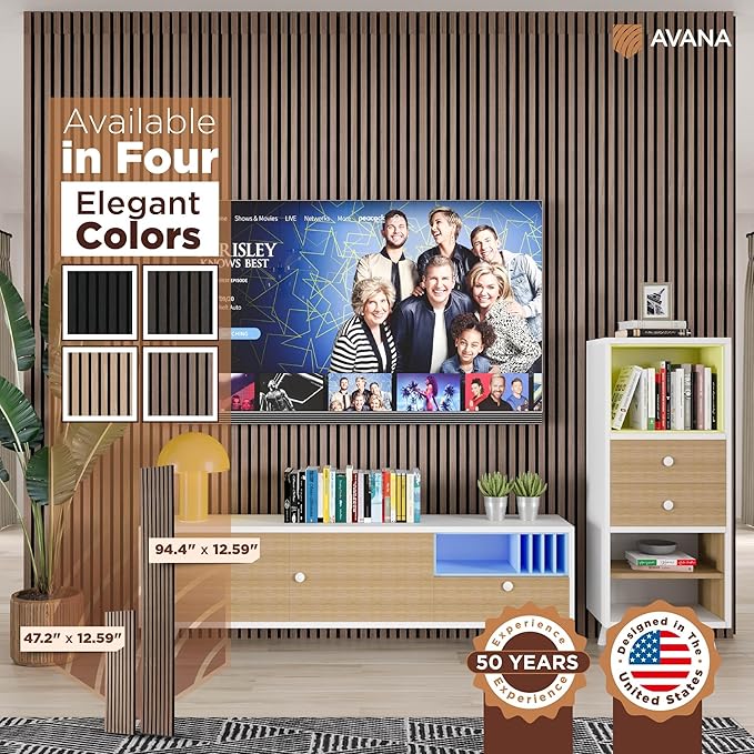 Avana Acoustic Wood Wall Panels – 94.4 X 12.6 Inch Walnut Acoustic Panels 4 PCs – Wall Panels For Interior Wall Decor For Homes, Offices, Studios – Sturdy And Durable Wood Panels For Wall