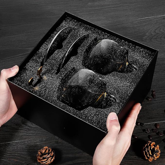 Clear Glass Coffee Cups with Spoons in a Luxurious Gift Box Set of 6 Pieces - 5.5oz in Sizes Double Wall Insulated Reusable Cups for Home Cafe Restaurant - Best Gift for Coffee Lovers