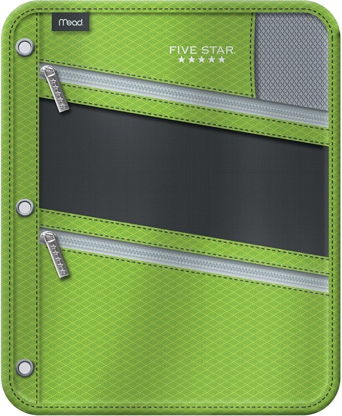 Five Star Pencil Pouch, Pen Case, Fits 3 Ring Binder, Zipper Pouch, Lime/Silver (50642CO8)