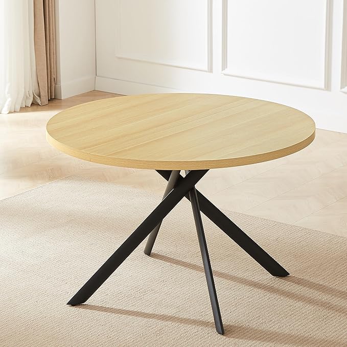 45.3 Inch Modern Round Dining Table for 4, Space-Saving Dinette with Carbon Steel Legs for Home Kitchen Apartment(Cream Table)