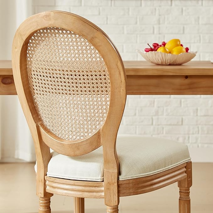 Nrizc French Country Dining Chair Set of 2, Vintage Chic, Upholstered and Carved Wooden Frames, Beige Linen Fabric, Lightweight and Sturdy, Ideal for Dining Room, Kitchen, Living Room, Bedroom