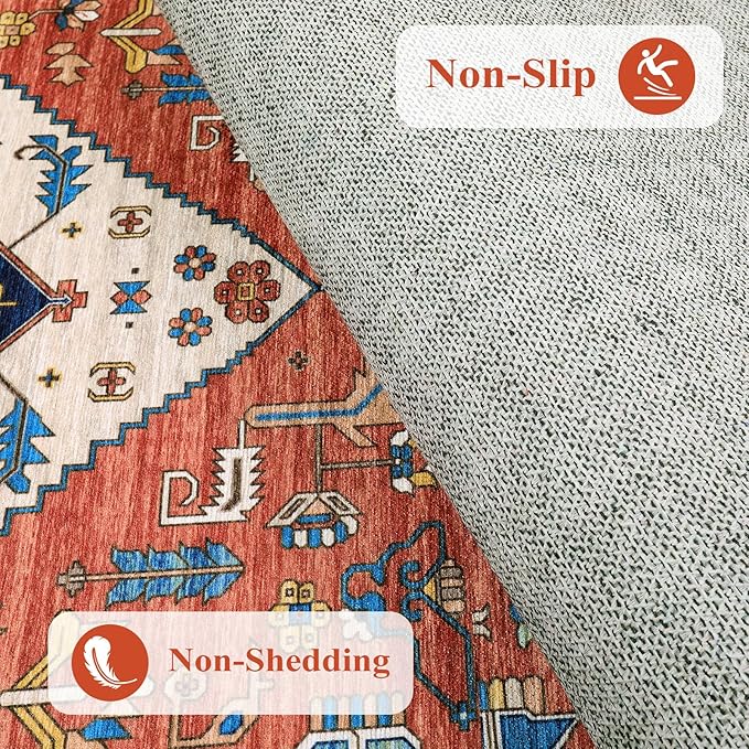 Lahome Boho 2x3 Washable Kitchen Rugs, Throw Non-Slip Backing Small Door Rug for Entryway Low-Profile Inside Door Mats, Oriental Indoor Doormat Carpet for Entrance Bathroom Laundry Living Room, Rust