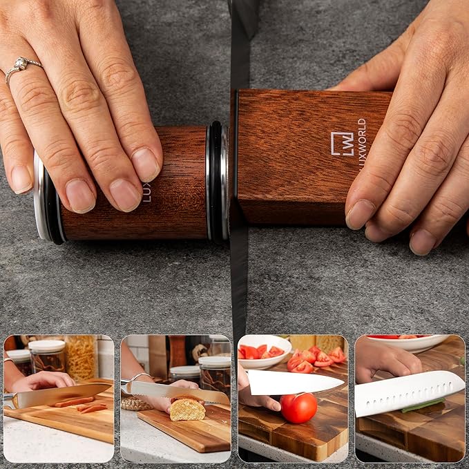 LUXWORLD Rolling Knife Sharpener | Kitchen Knife Sharpener for Razor Sharp Edges | Diamond & Ceramic Knife Sharpening Kit for Smooth & Precise Cutting | Magnetic Holder with 15° & 20° Guides