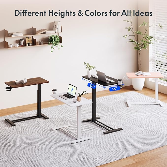 FLEXISPOT Mobile Standing Desk with Wheels Pneumatic Laptop Rolling Computer Cart Movable Height Adjustable Small Sit Stand Desk Computer Workstations Home Use(27.6" W x 15.7" D,Pink