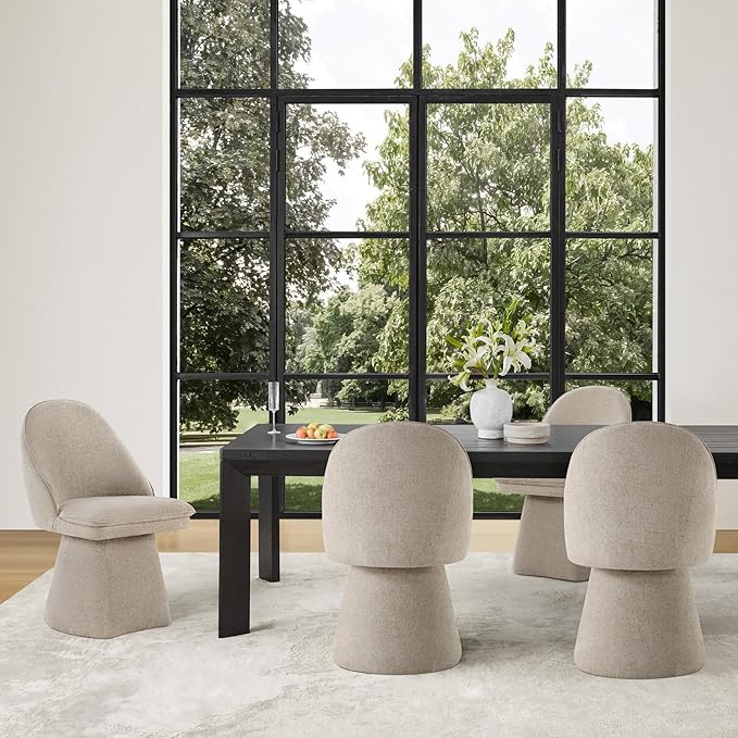 Swivel Dining Chairs Set of 1, Upholstered Mid Century Modern Deskchair with Round Back, Linen Fabric Kitchen Chairs for Dining Room, Bedroom, Dressing Room, Khaki