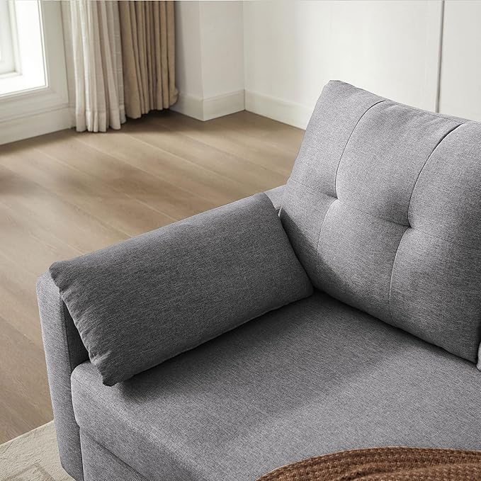 101" Convertible Sectional Sofa with Ottoman Coffee Table, Modern Linen Fabric U-Shaped Couch with Storage Pocket, 4 Seat Sofa Couches for Living Room, Apartment, Office, LightGrey