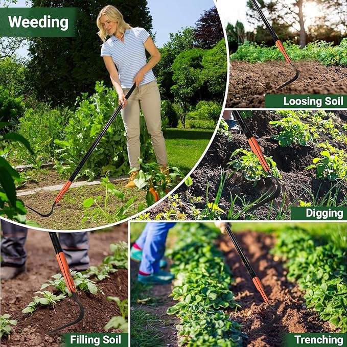 Small Garden Hoe with 71" Long Handle, L Shaped Gardening Weeding Tools with Three-Sided Sharp Blades, Hula Garden Hoe, Lightweight Weed Puller Tool for Trenching, Weeding, Loosening, Crack Weeder