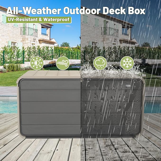 Resin Deck Box 200 Gallons, Extra Large Heavy-Duty Outdoor Storage Box, Lockable & Waterproof Patio Outside Storage Box for Patio Furniture, Tools, Pool Supplies