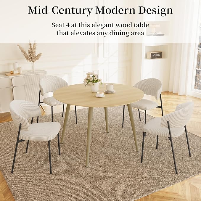43.3 Inch Round Dining Table Set for 4, Modern Small Kitchen Coffee Set for Dining Room Kitchen Apartment (Cream Table + 4 White Shell Chairs)