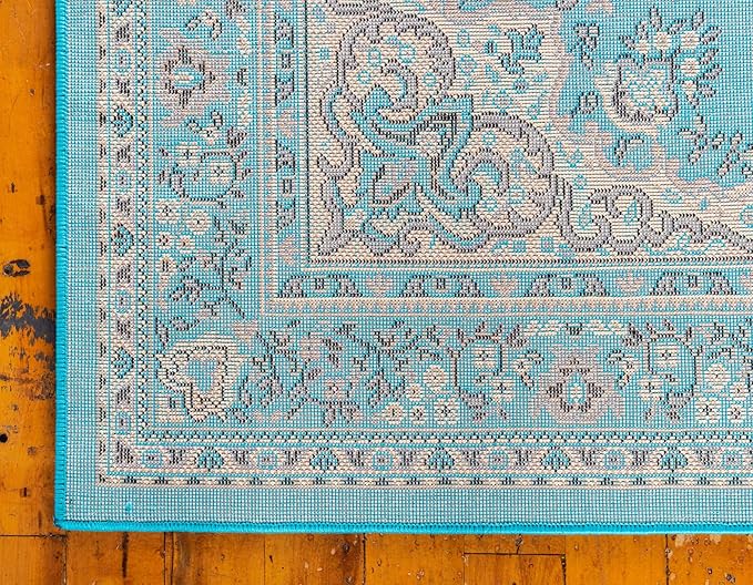 Unique Loom Reza Collection Traditional Persian Style Area Rug, 2 ft 2 in x 3 ft, Turquoise/Ivory