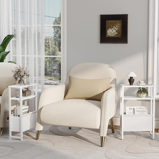 Narrow Side Table, Slim End Table with Magazine Rack, Bedside Table for Small Spaces, 3 Tier Sofa Couch Table Nightstand for Living Room, Bedroom, White LET503W