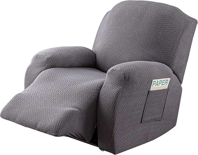 Genina Recliner Chair Cover, Stretch Reclining Chair Covers, Recliner Sofa Slipcovers Stripe Jacquard Lazy Couch Covers Furniture Protector Covers for Pet Kid (1 Seater, Dark Gray)