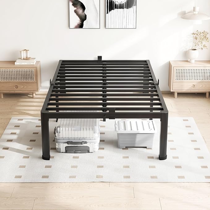 18 Inch Twin XL Bed Frame, 3500Lbs Heavy Duty Metal Platform with Round Corner Legs Mattress Slide Stopper, Steel Slat Support No Box Spring Needed, Noise Free, Non-Slip, Easy Assembly