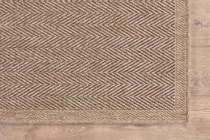 CAMILSON Easy Jute Round Rug 4ft Indoor Outdoor Natural Color Fiber Area Rugs for Living Room Patio and Kitchen Rug Herringbone Woven Design Easy-Cleaning Washable Outside Carpet Alfombras (4 Round)