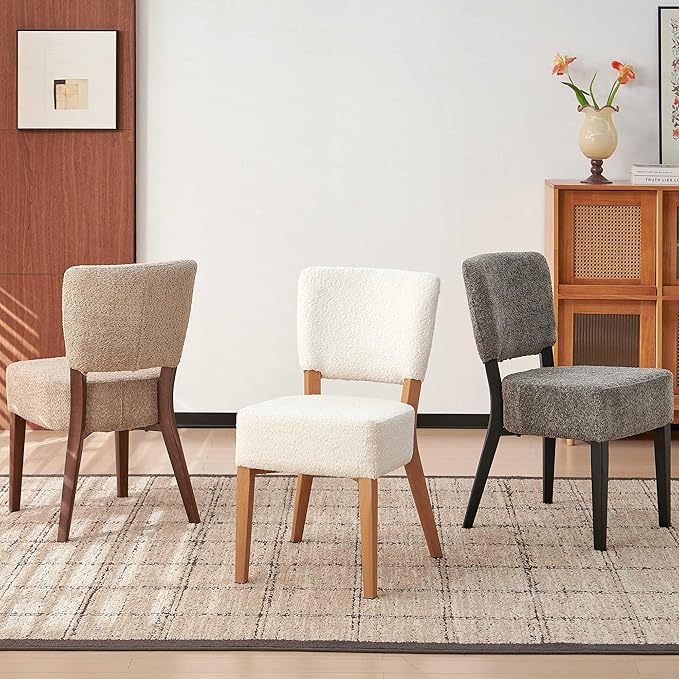 Howtek Modern Dining Chairs Set of 4 with 6.3" Thick Seat Cushions, Space-Saving Stackable Upholstered Kitchen Chairs, Ergonomic Backrest & Wood Grain Metal Legs, White
