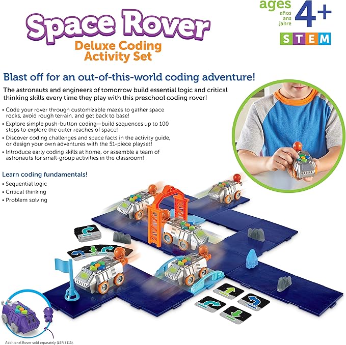 Learning Resources Space Rover Deluxe Coding Activity Set - Robotics for Kids, STEM Interactive Programming, Scientific Toys, Critical Thinking, Engineering Gift, Games for Boys and Girls
