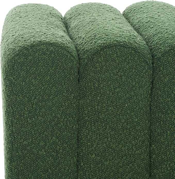 SAFAVIEH Home Collection Joseph Pine Green Boucle Channel Tufted Square Ottoman Seat Foot Rest (Fully Assembled)