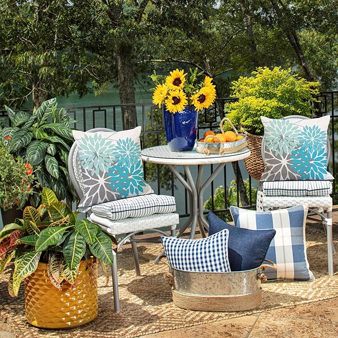 DFXSZ Outdoor Pillow Covers 20x20 Inch Set of 2 Blue Flower Decorative Waterproof Summer Outdoor Pillow Covers for Patio Funiture Garden Couch 168H20