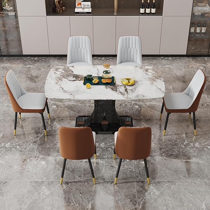 Dining Chairs Set of 6,Modern Dining Chairs, Equipped with PU Leather Backrest Cushions and Black Metal Legs, Suitable for Restaurants, Kitchens, and Dining Room Chairs