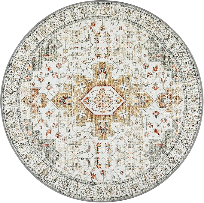 Moynesa Ultra-Thin Washable Round Rug - 6ft Large Living Room Circle Area Rugs, Vintage Dining Room Mat Stain Resistant Nursery Carpet for Bedroom Mudroom Kitchen Apartment Home Office