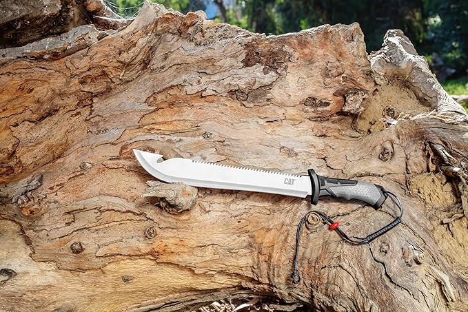 Cat Straight Machete with Saw, 19 Inch, Shoulder Strap Sheath, Stainless Steel Blade Knife with Ergonomic Comfort Tool Handle, Cut, Chop, Clear Brush, Garden, Outdoors - 980692ECT
