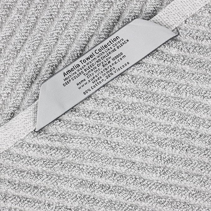 Superior Amelia Viscose Cotton Blend Medium Weight Small Towels, For Kitchen, Bathroom, Shower, Spa, Plush, Quick Dry, Ultra-Soft Essentials, Ribbed Design, Face Towels Washcloths, Set of 12, Platinum