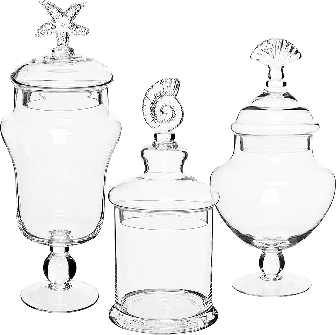 MyGift Clear Glass Apothecary Jars with Lid, Set of 3