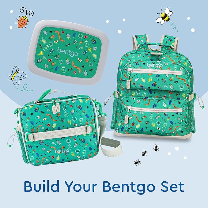 Bentgo Kids Backpack - Lightweight 14” Backpack in Fun Prints for School, Travel, & Daycare, Ideal for Ages 4+, Roomy Interior, Durable & Water-Resistant Fabric, & Loop for Lunch Bag (Bug Buddies)