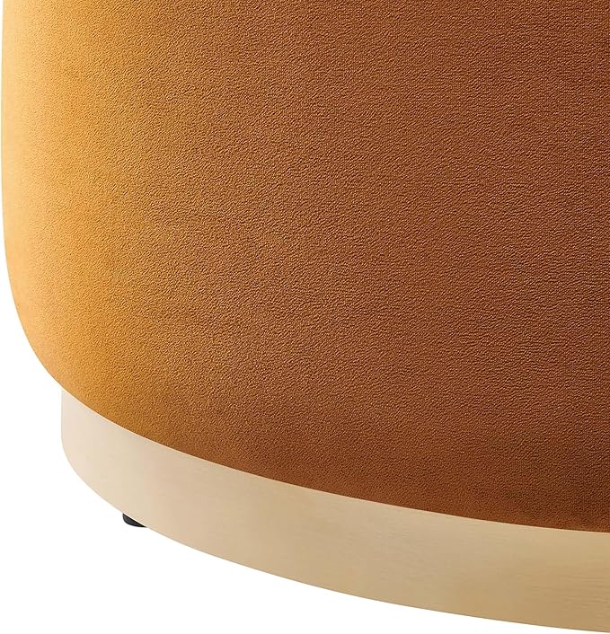 Modway Tilden 29 Inch Round Performance Velvet Upholstered Ottoman in Rust Natural - Round Ottoman Coffee Table for Living Room - Large Ottoman Foot Rest with Rubberwood Plinth Base
