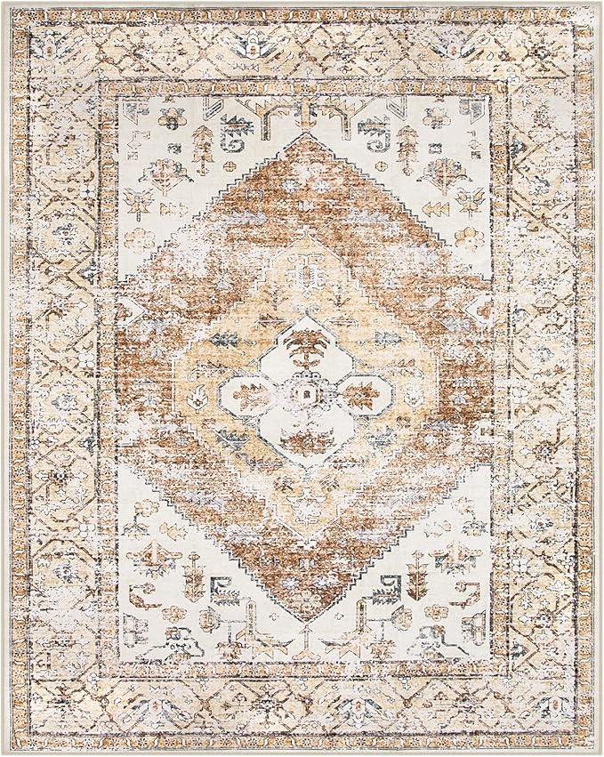 Lahome Washable Living Room Area Rugs 8x10 - Boho Ultra-Thin Non-Slip Bedroom Rug 8x10 Under Bed, Farmhouse Neutral Print Floor Carpet for Dining Room Office (Taupe,8'x10')
