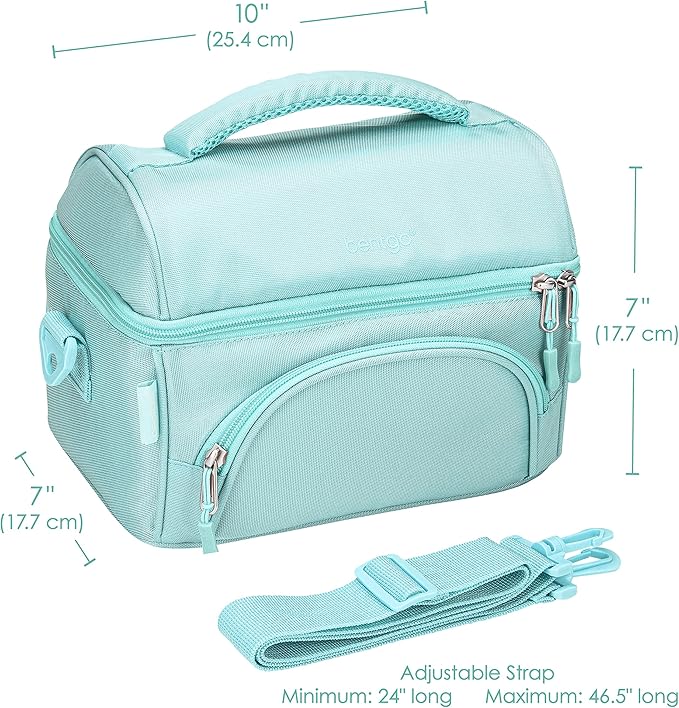 Bentgo Deluxe Lunch Bag - Durable and Insulated Lunch Tote with Zippered Outer Pocket, Internal Mesh Pocket, Padded & Adjustable Straps, & 2-Way Zippers - Fits Most Lunch Boxes (Coastal Aqua)
